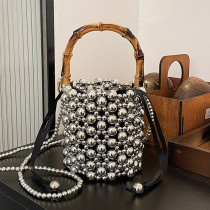 Silver Casual Daily Patchwork Pearls Decor Bags