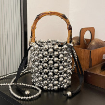 Silver Casual Daily Patchwork Pearls Decor Bags
