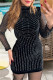 Black Sexy Solid Color Backless Hot Drill Half A Turtleneck Wrapped Skirt Dresses