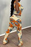 Black Casual Flowers Print Contrast O Neck Sleeveless Two Pieces