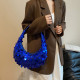 Blue Daily Solid Color Sequins Zipper Bags