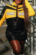Yellow Casual Letters Patchwork Zipper Contrast Zipper Collar Outerwear