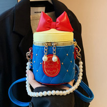 Blue Casual Daily Bow Patchwork Pearls Decor Zipper Bags