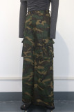 Camouflage Casual Camouflage Print Pocket Patchwork Loose Mid Waist Wide Leg Full Print Bottoms