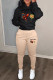 Khaki Casual Print Draw String Pocket Patchwork Hooded Long Sleeve Two Pieces