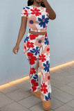 Black Casual Flowers Print Contrast O Neck Sleeveless Two Pieces