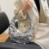 Silver Daily Solid Color Sequins Zipper Bags