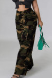 Camouflage Casual Camouflage Print Pocket Patchwork Loose Mid Waist Wide Leg Full Print Bottoms