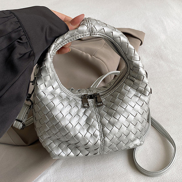 Silver Casual Solid Color Patchwork Zipper Bags