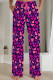 Purple Casual Print Pocket Patchwork Loose Mid Waist Conventional Full Print Bottoms