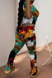 Black Casual Flowers Print Contrast O Neck Sleeveless Two Pieces