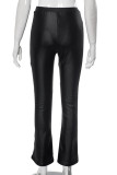 Black And White Casual Patchwork Contrast Boot Cut Mid Waist Speaker Patchwork Bottoms