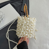 Cream White Casual Daily Patchwork Pearls Decor Bags