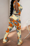 Black Casual Flowers Print Contrast O Neck Sleeveless Two Pieces