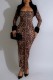 Leopard Print Sexy Leopard Print Patchwork Long Sleeve Two Pieces