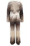 White Casual Print Patchwork Strap Design Oblique Collar Regular Jumpsuits