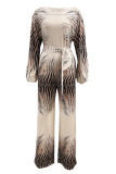 White Casual Print Patchwork Strap Design Oblique Collar Regular Jumpsuits