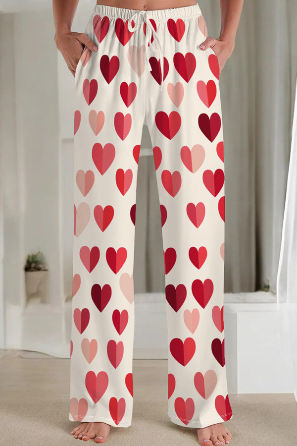 Milky Casual Print Pocket Patchwork Loose Mid Waist Conventional Full Print Bottoms
