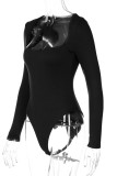 Navy Blue Sexy Solid Color Patchwork Swimwears