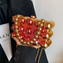 Gold Pink Casual Solid Color Patchwork Chains Bags