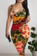 Orange Red Casual Print Basic U Neck Vest Dresses