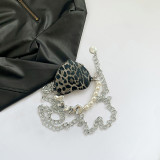 Brown Daily Leopard Print Chains Pearls Decor Zipper Bags