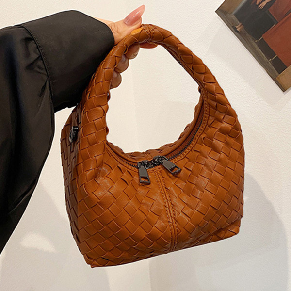 Brown Casual Solid Color Patchwork Zipper Bags