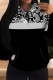 Black Casual Print Draw String Pocket Patchwork Hooded Tops