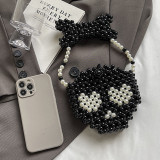 Cream White Casual Skull Head Weave Bags