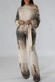 White Casual Print Patchwork Strap Design Oblique Collar Regular Jumpsuits