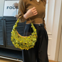 Green Daily Solid Color Sequins Zipper Bags
