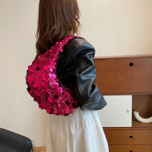 Rose Red Daily Solid Color Sequins Zipper Bags