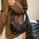 Black Daily Solid Color Sequins Zipper Bags