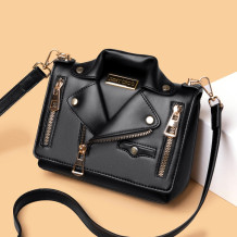 Black Daily Solid Color Patchwork Zipper Bags