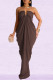 Coffee Casual Solid Color Patchwork Backless Ruched Strapless Long Dresses