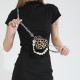 Yellow Daily Leopard Print Chains Pearls Decor Zipper Bags