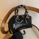 Black Street Solid Color Patchwork Zipper Bags