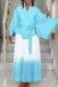 Lake Blue Casual Gradient Patchwork Strap Design Cardigan Collar Long Sleeve Two Pieces