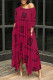 Red Casual Letter Print Pocket Irregular O Neck Irregular Dresses