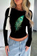 Black Green Casual Print Patchwork O Neck Mid Waist Tops