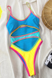 Blue Sexy Patchwork Contrast Swimwears