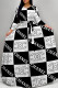 Black And White Daily Elegant Letter Print Lace Up Contrast O Neck Long Dresses