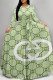 Light Green Elegant Letter Print Lace Up Contrast O Neck Long Dresses