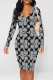 Black Gray Casual Letter Print Contrast V Neck Printed Dresses