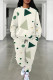 Light Yellow Casual Print Pocket Patchwork O Neck Long Sleeve Two Pieces
