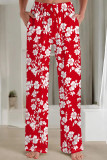 Cyan Casual Print Patchwork Loose Mid Waist Straight Full Print Bottoms