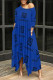 Blue Casual Letter Print Pocket Irregular O Neck Irregular Dresses