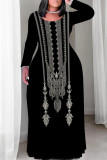 Black Red Casual Street Floral Print Contrast O Neck Printed Plus Size Dresses