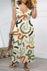 Light Beige Gray Casual Floral Print Pocket Contrast V Neck Loose Jumpsuits