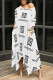 White Casual Letter Print Pocket Irregular O Neck Irregular Dresses